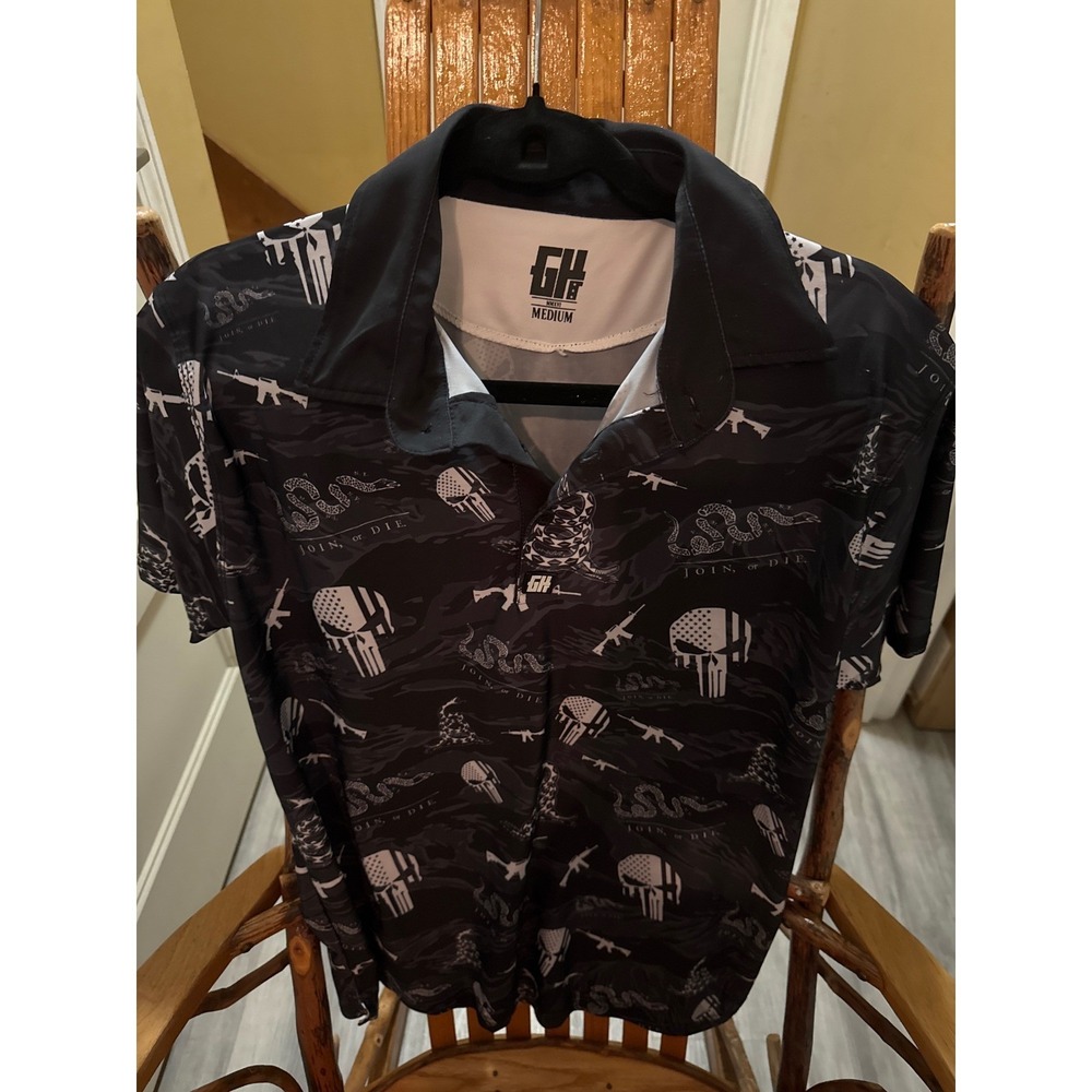 Greater Half Mens Tactical Patriot Camo Polo Shirt Join Or Die Skull Black‎ M